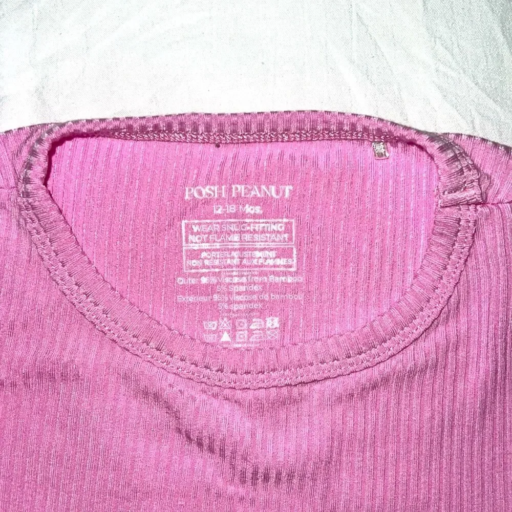POSH PEANUT PINK RIBBED CLASSIC PJ SET 12/18M